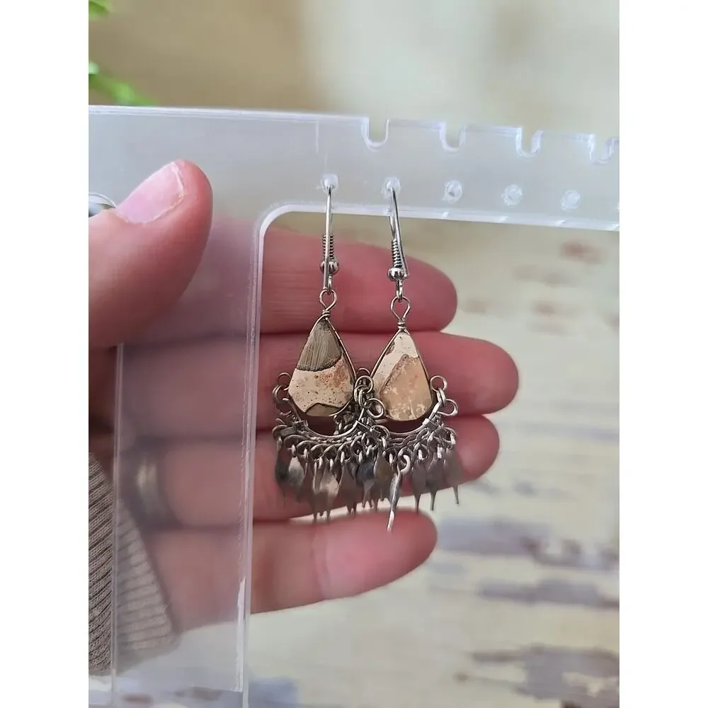 Silver Tone Aztec Boho Minimalist Fashion Jewelry‎ Teardrop Dangle Earrings